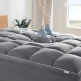 SLEEP ZONE Mattress Topper King Size, Extra Thick Fitted Mattress Pad for Back Pain, Plush and Support Mattress Cover, Deep Pockets Mattress Protector, Hotel Quality (Grey, King)