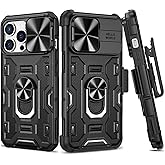 VEGO Case for iPhone 14 ProMax 5G, Slide Camera Cover & Belt Clip Holster & Magnetic 360°Ring Kickstand Military Grade Heavy Duty Protection Cover for iPhone 14 Pro Max 6.7"- Black