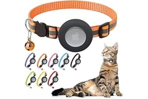 POLLY PINKS Airtag Cat Collar Breakaway Bell - Kitten Collar with Reflective Strip and Air Tag Holder - Waterproof Adjustable Pet Collar with Safety Release Buckle for Boy Girl Cats and Small Breed Dogs (Orange)