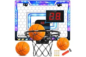 AOKESI Basketball Hoop Indoor for Kids, Mini Basketball Hoop with 3 Balls,Led Light,Batteries & Electronic S Sport Basketball