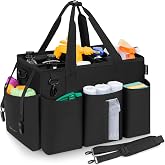 IBVIVIC Wearable Cleaning Caddy Bag, Cleaning Supplies Organizer, Black | with Handle & Shoulder Straps, 4 Foldable Dividers,