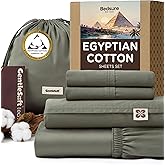 Bedsure 100% GIZA Egyptian Cotton Sheets - CEA Certified King Size Bed Set, Sateen Weave, Cool & Silky Soft, 16" Deep Pocket, 700 Thread Count Hotel Collection 100% Cotton Bedding Sheets(Forest Green)