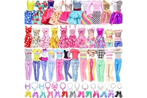 Ecore Fun 39 Pcs Doll Clothes and Accessories 3 Fashion Dresses 10 Slip Dresses 3 Tops 3 Pants 10 Necklaces 10 Shoes Fashion Casual Outfits Perfect for 11.5 inch Dolls