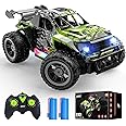 DEERC Remote Control Car with LED Colorful Lights, 1:18 RC Truck for Boys, 2.4Ghz Monster Truck Toy with 2 Batteries, All Terrain Auto Mode Off-Road Race Car, Toys Gifts for Boys Kids Girls