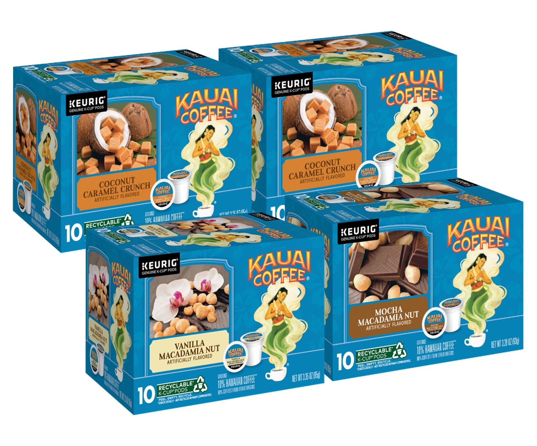 Kauai Coffee K-Cup Pods for Keurig Brewers – Arabica Coffee, 10% Hawaiian – Medium Roast, Rich, Smooth, No Bitterness – Three Flavors, 4 Packs of 10 Single Serve K-Cups Image