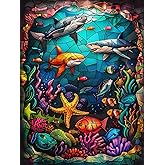 Kaliosy 5D Diamond Art Kits for Adults Colorful Fish by Number Kits, Diamond Painting Art Ocean DIY Full Drill Crystal Craft Cross Stitch Embroidery Decoration (12x16 inch) 30x40 cm