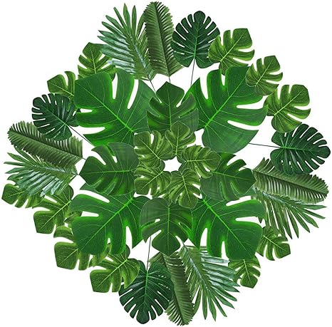 Amazon 70ピース 6種類 人工ヤシの葉 トロピカルな植物 パーティーの装飾用品 ジャングルリーフ 茎付き サファリデコレーション ジャングルビーチ ルアウ 誕生日 ウェディング トロピカルパーティーデコレーション 人工観葉植物 オンライン通販