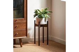 GENTINGBRO Adjustable Plant Stand Indoor, Bamboo Plant Holder 8 to 12 Inches, Small Tall Planter Stand for Indoor Plants, Single Floor Plant Stand for Living Room Balcony Bedroom, Tea Brown