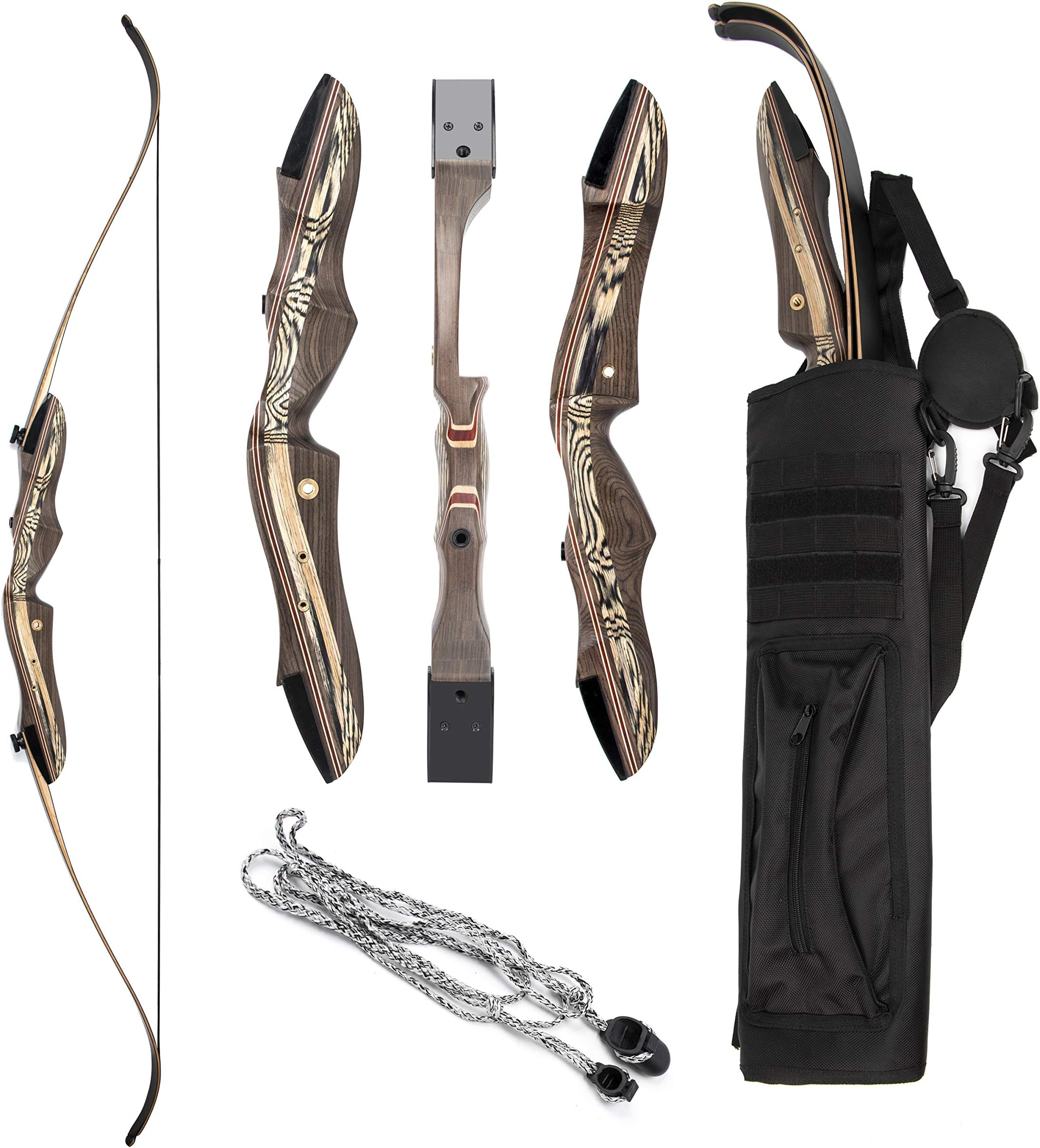 JEKOSEN Recurved Wooden Takedown Archery Bow 62" Hunting Bow - Arrows Quiver Bag and Bow Stringer Tool Included - Right & Left-Handed 25-55 LBS Draw Weight