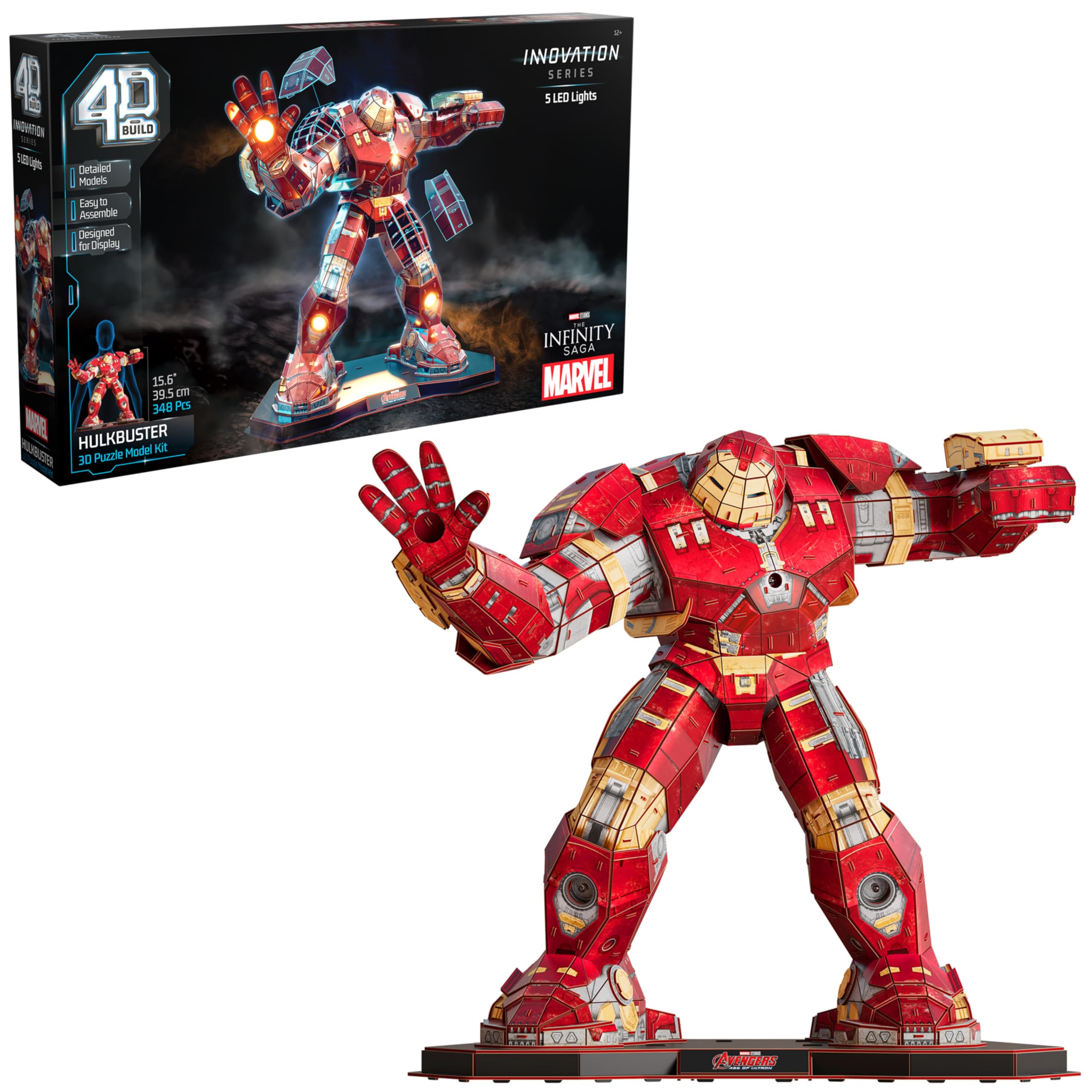 4D Build, Marvel Hulkbuster 3D Model Kit with LED Lights, Innovation Series, Marvel Collectibles & Desk Décor, Adult Puzzle, Building Toys, 3D Puzzles for Adults & Teens, 348 Pieces, for Ages 12 & Up Image