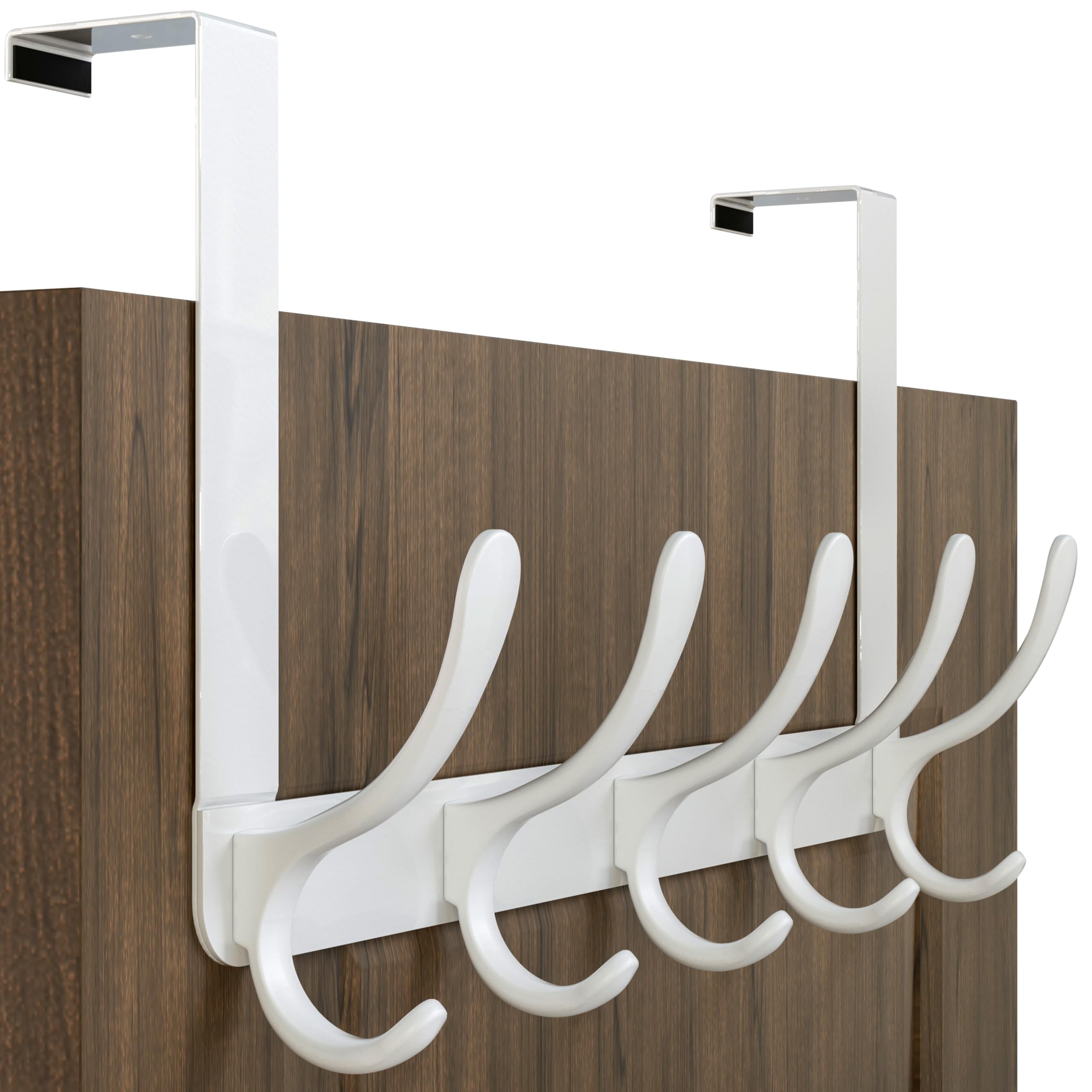 WEBI Over The Door Hooks,Door Hanger,5 Coat Hooks,Over The Door Towel Rack Coat Rack for Hanging Towels,Clothes,Back of Bathroom,White