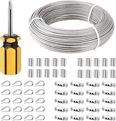 TooTaci 3mm Wire Rope Kit 100M PVC Coated Stainless Steel Cable M3 Thimbles