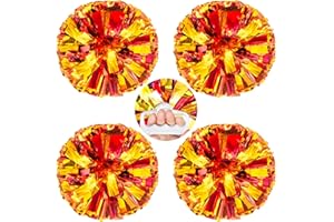 AUHOKY 4 Packs Metallic Cheerleading Cheer Pom Poms, Fluffy Cheerleader Pompoms with Finger-Friendly Ring, Cheering Pom poms for Squad Team Sports Game Dance Dress Party Kids Adults(Gold/Red)