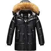 CREATMO US Boy's Sherpa Long Parka Winter Coat Thicken Water Repellent Puffer Jacket With Removable Faux Fur Hood