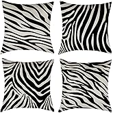 ZACINOVER Zebra Stripe Print Throw Pillow Covers 18x18 Inch, Faux Linen Decorative Outdoor Cushion Covers, Rustic Farmhouse Black Pillow Cases for Couch Sofa Home Decoration Set of 4