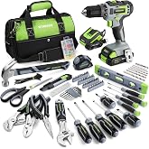 WORKPRO Home Tool Set with 20V Cordless Drill, Household Repairing Tool Kit | Green Home tool kit with Power drill Set, DIY Electric Screwdriver Set, Home Repair &amp; Gifts, 14" Storage Tool Bag, 157PCS