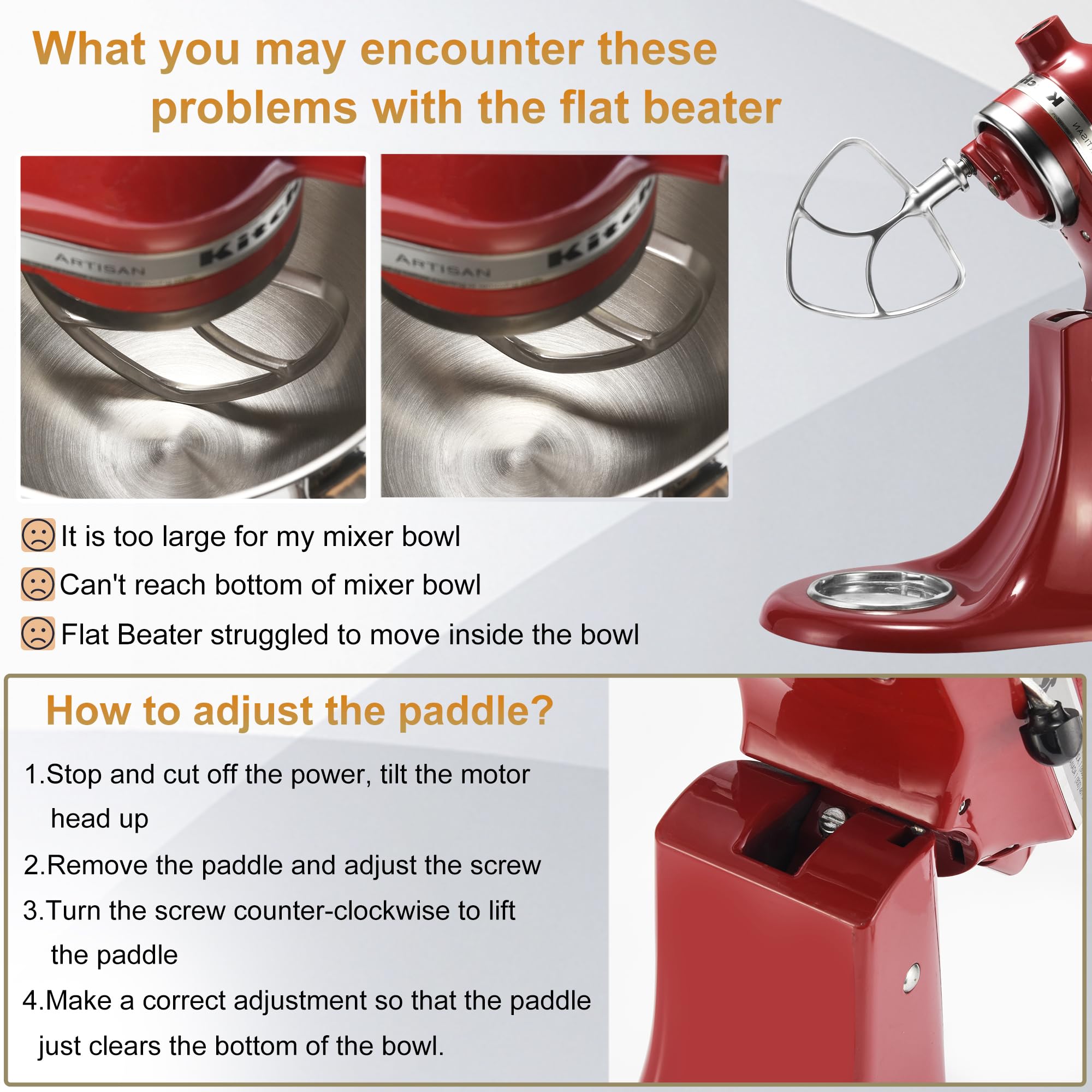Stainless Steel Flat Beater Attachment for Kitchenaid 4.5-5 Qt Tilting Head Stand Mixer, Replacement Paddle Fits KitchenAid Classic and Artisan Series Mixers, Dishwasher Safe