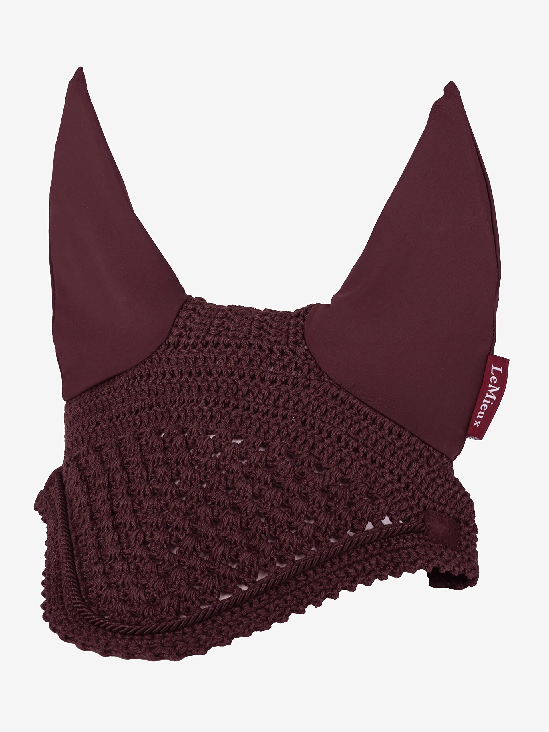 LeMieux Vogue Fly Hood in Burgundy with Close Knit Crochet - High Density Ear Fabric - Comfortable Fit Sport Horse Wear - X-Large