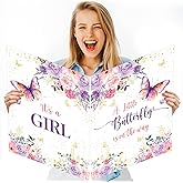 Giant It's a Girl Greeting Card 22 x 14 inch A Little Butterfly is On The Way Baby Shower Decorations Floral Large Pink Purple Jumbo Baby Shower Greeting Card for Girl Gender Reveal Party Decor