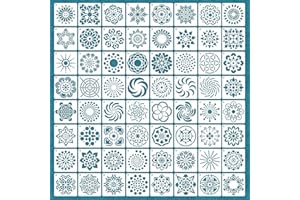EAGEUS 64 Pieces Stencils for Painting, Small Reusable Mandala Dot Stencil, Art Craft Template for Painting on Wood, Wall, Fabric, Rock, Chalkboard, Sign, DIY Art Scrapbook Projects(Mandala)