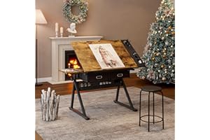 Gagawin Drafting Table, Height Adjustable Drawing Table Art Desk with Stool and Storage, 0-75° Tilted Tabletop Art Table with for Home Office School， No.3-Black
