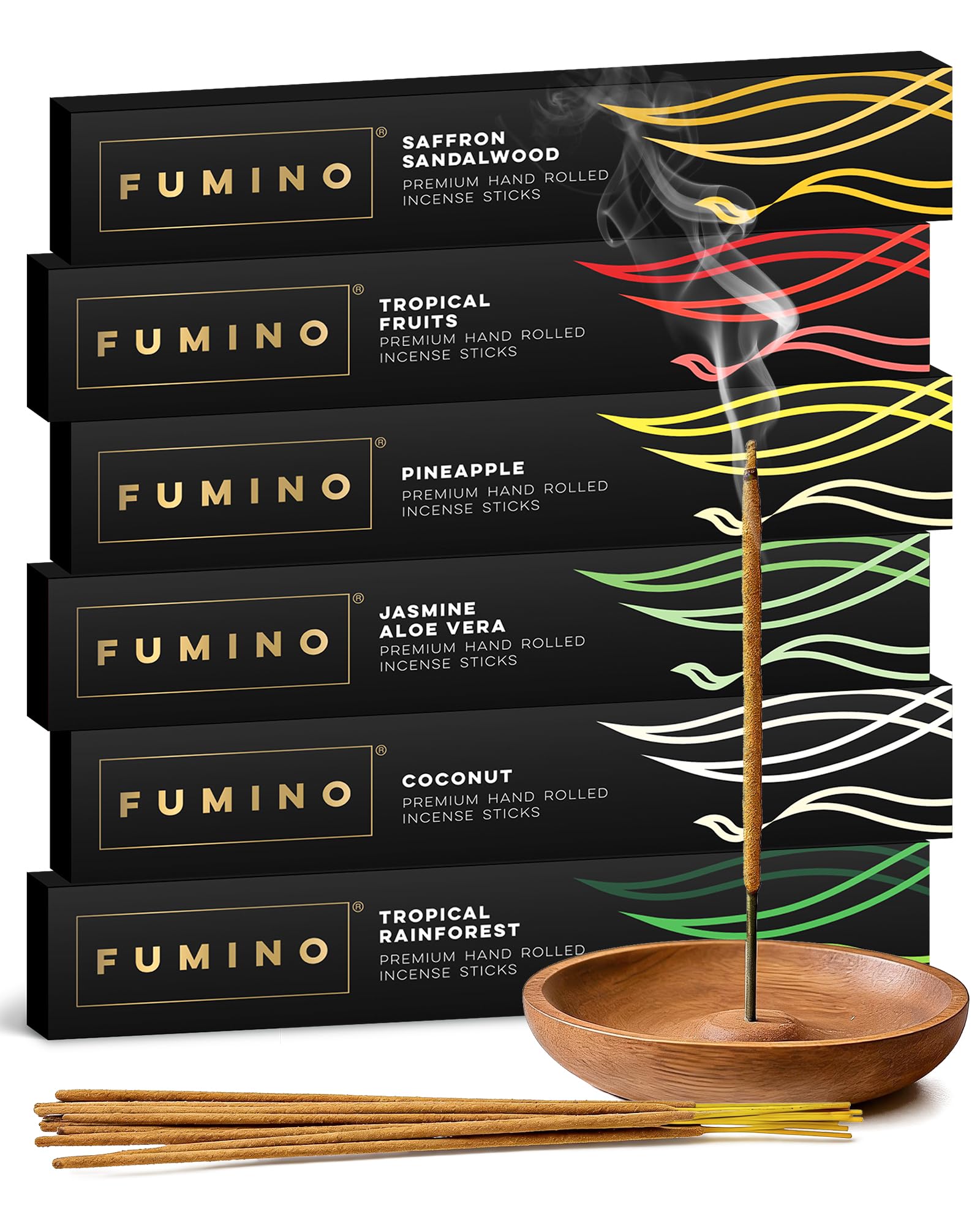 Incense Sticks Fumino Fresh Handmade Multipack Tropical Tastes Bundle 6 Boxes 84 Pieces (90g) Masala Agarbatti Joss Scent Fragrance for Relaxation and Meditation, Home and House Decor