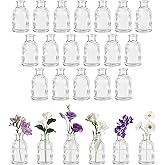 Glass Bud Vases Set of 24, Small Flower Vase in Bulk, Clear Mini Ribbed VaseS for Centerpieces, Modern Wedding Reception Table Decorations
