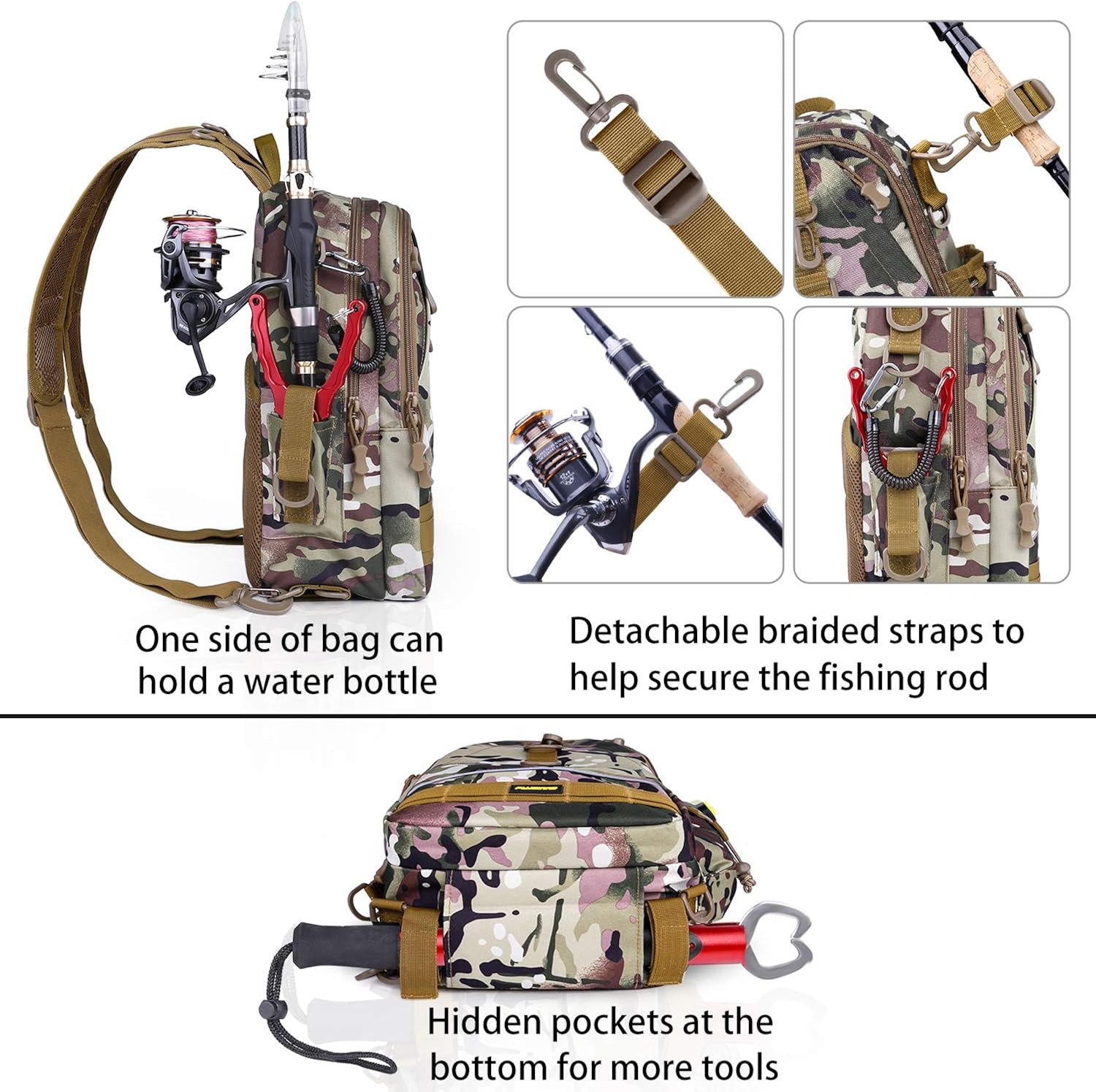 PLUSINNO Fishing Tackle Backpack Storage Bag，Outdoor Shoulder Backpack，Fishing Gear Bag，Water-Resistant Fishing Backpack with Rod Holder (Standard(14.68.75.5 inch)-Italian camo) : Sports & Outdoors