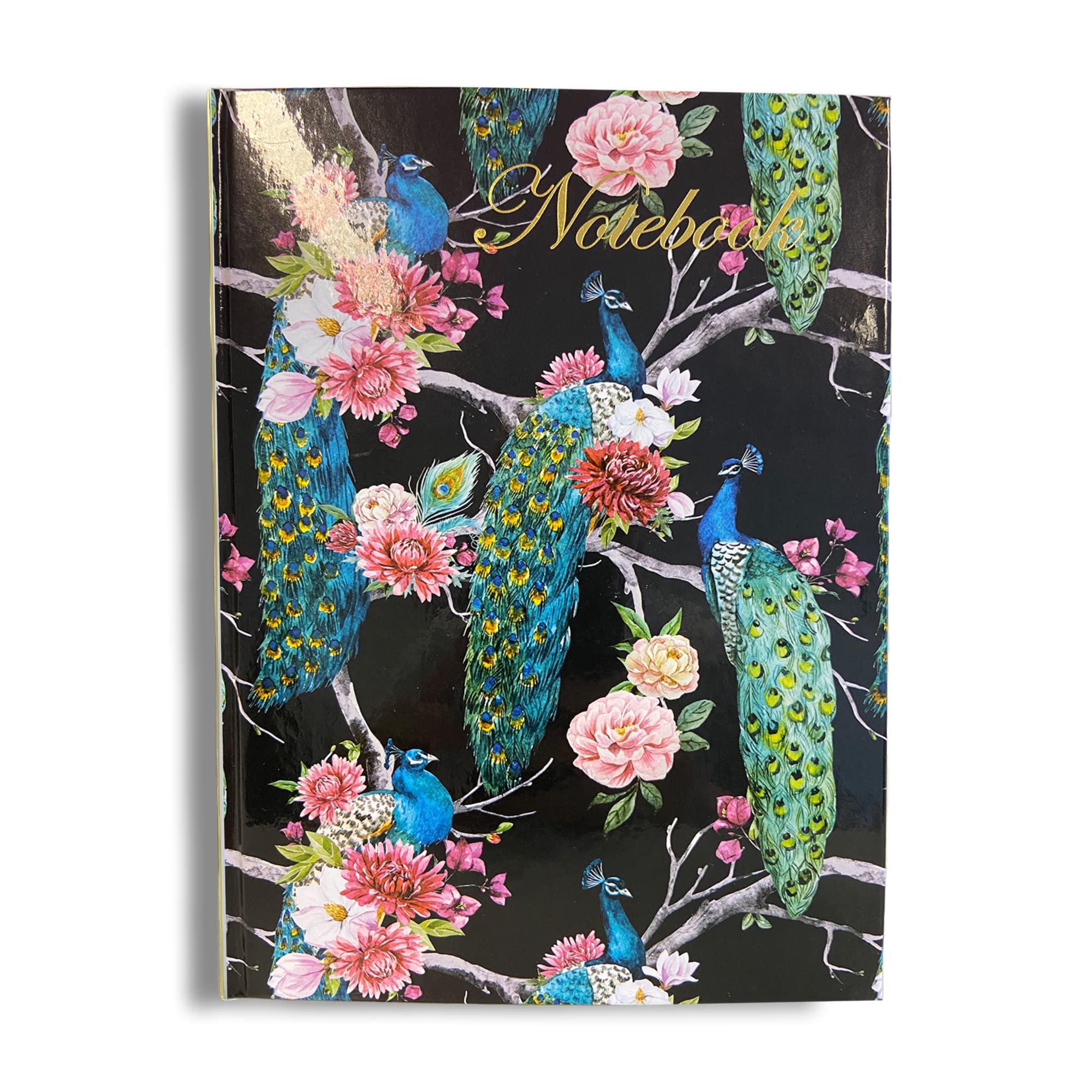 Maturi A5 Hardback Notebook, Peacock Design with Gold Foil Detailing and Gloss Finish, Black