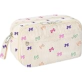WOBAGMEN Cute Pencil Case,Large Corduroy Zippered Pencil Case Pouch, aesthetic Pencil Bag with Compartments, Pencil Pouch School Supplies (HY-corduroy pc-coloful bow)