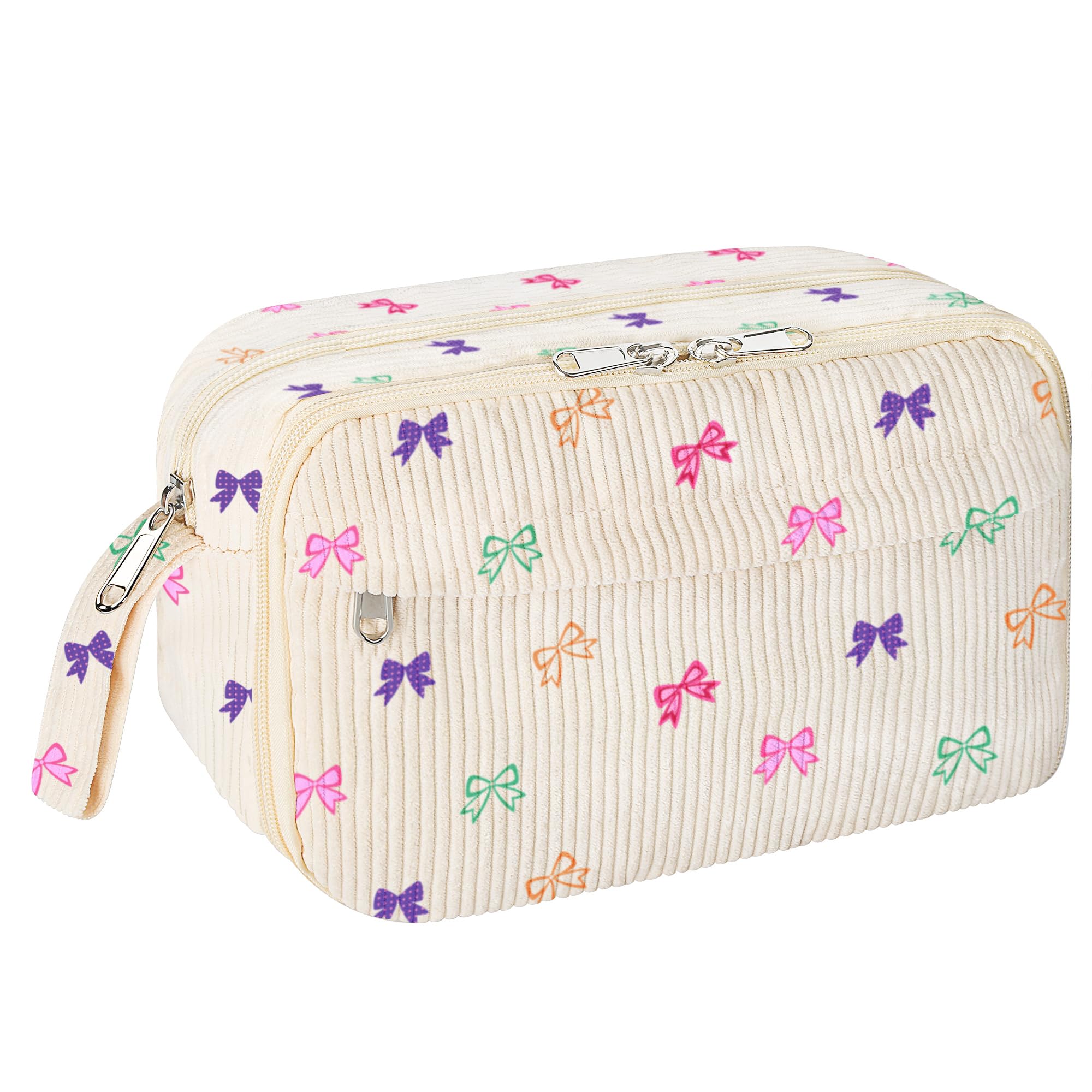 Photo 1 of WOBAGMEN Corduroy Pencil Case for Women, School Supplies Storage Pouch (HY-corduroy pc-coloful bow)
