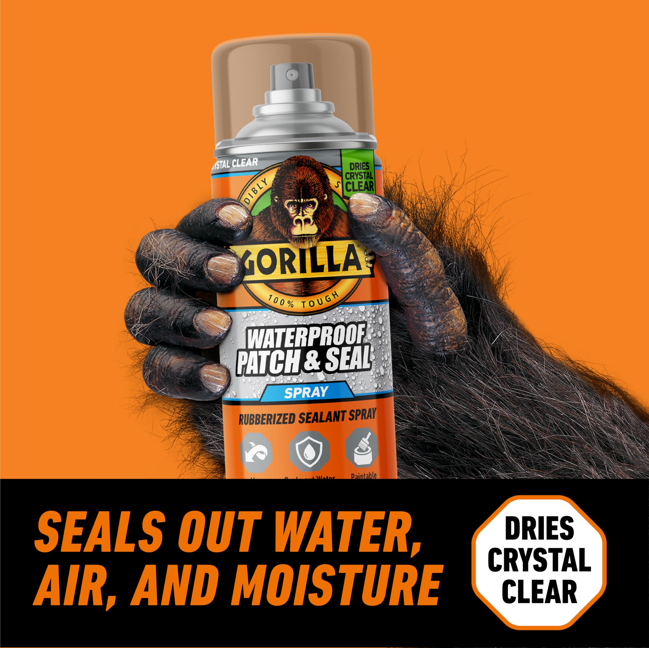 Gorilla Waterproof Patch & Seal Rubberized Sealant Spray, Crystal Clear, 14 Ounce (Pack of 1) - Seals Out Water, Air, and Moisture
