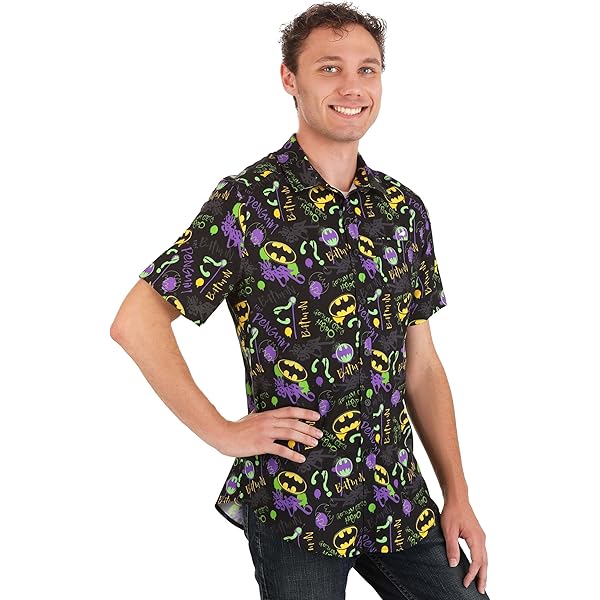 Amazon.com: Adult DC Comics Batman Button Up Shirt Small : Clothing, Shoes  \u0026 Jewelry