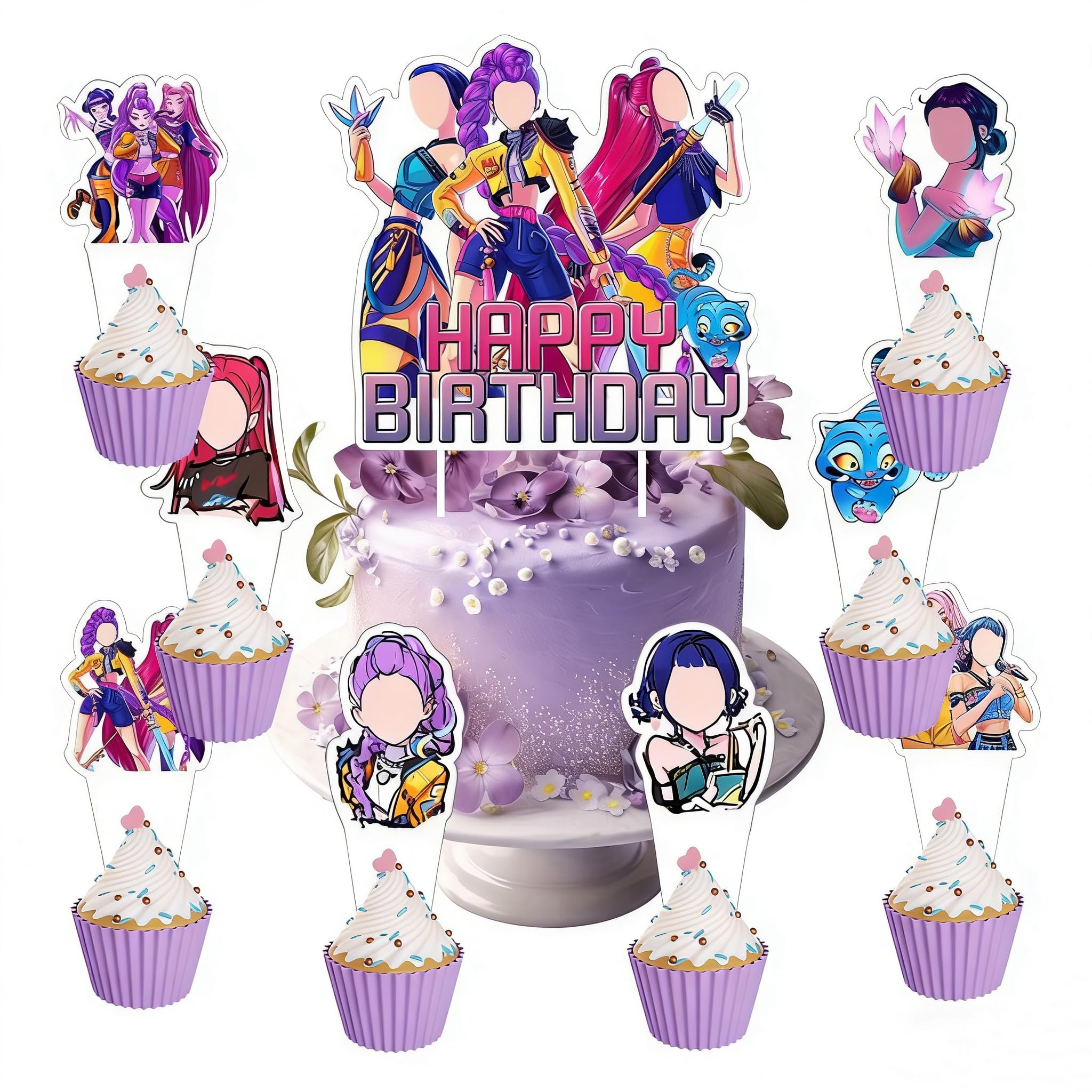 ELLXEN 25 Pcs Cake Toppers for Girls, Birthday Party Cake Decorations, Cupcake Toppers Supplies for Fans โ image 1