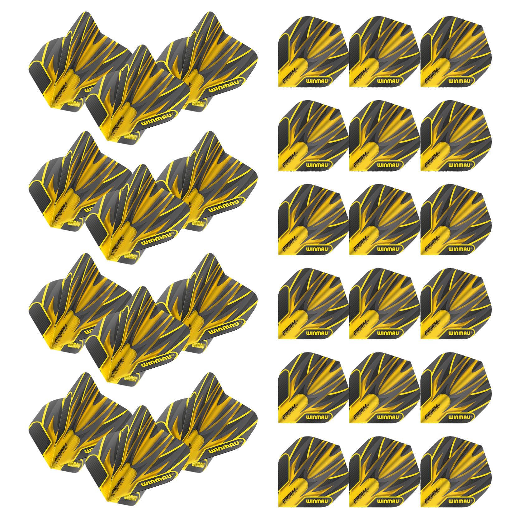WINMAU Prism Alpha Black & Yellow Dart Flights - 10 sets per pack (30 dart flights in total)