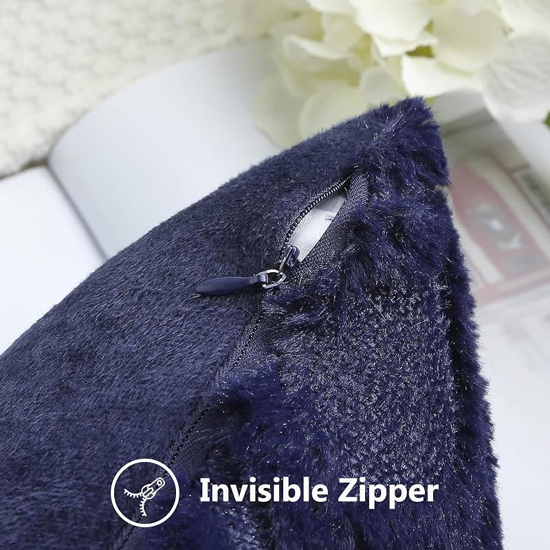 Set di 2 federe decorative per cuscini in morbida lana sintetica, per divano, per la casa, 45 x 45 cm, blu navy — foto 3 di 7