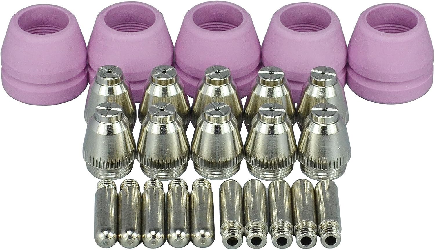 RIVERWELD WSD-60P AG-60P Plasma Electrode with Hafnium Wire Tips Nozzle 1.2mm 60Amp Alumina Nozzle Ceramic Cups with Groove kit Fit CUT-60 LGK-60 Plasma Cutter Pilot ARC Start 25pcs