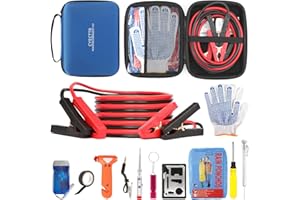 CYECTTR Car Emergency Kit,Auto Vehicle Truck Safety Emergency Road Side Assistance Kits with Jumper Cables,Safety Hammer,Blue