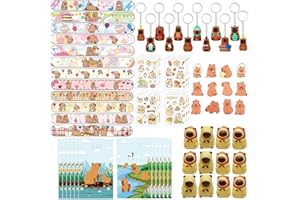 Capybara Party Return Gifts Supplies Set Including Gift Bags, Stickers, Keychains, Wristbands, Badges for 12 Guests Birthday 