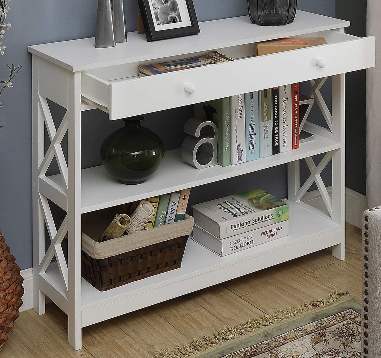 Convenience Concepts Oxford 1 Drawer Console Table, White: Kitchen & Dining