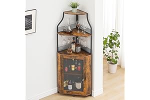 Amyove Corner Wine Bar Cabinet with Detachable Wine Rack, Industrial Wine Cabinet with Glass Holder, Small Sideboard and Liquor Coffee Bar Cabinet with Mesh Door, ‎Retro Brown
