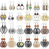 Landical 24 Pairs Boho Earrings for Women Trendy Dangle Earrings Bulk Vintage Jewelry Geometric Circle Ethnic Style Wood Bohemian Fashion Earring for Women