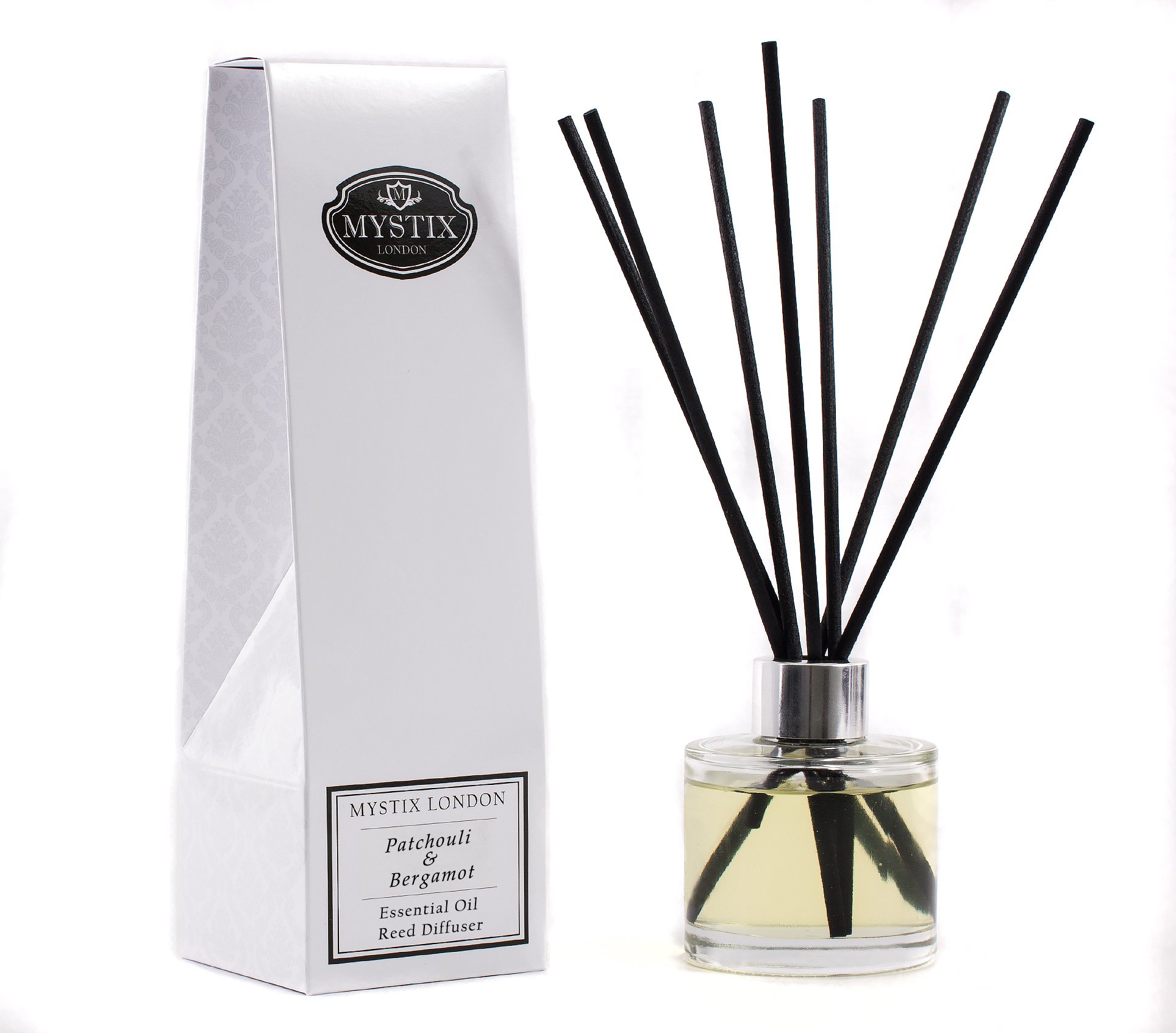 Mystix London Essential Oil Reed Diffuser | Patchouli & Bergamot Scent | Long-Lasting Aromatherapy for Home & Office | Easy-to-Use Reeds | Elegant & Safe Fragrance Solution | 100ml