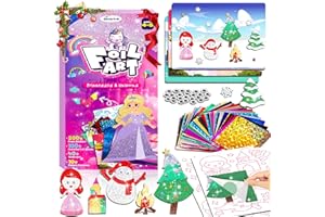 Baobrava Foil Art Fun Kit for Kids - Christmas Ornaments Craft Kit, DIY Christmas Princess& Unicorn Foil Art Craft Activity for Kids, Creative New Year Birthday Gifts Travel Toys for 4 and Up