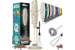 ELITAPRO ULTRA-HIGH-SPEED 19,000 RPM, Milk Frother DOUBLE WHISK, Unique Detachable EGG BEATER and STAND For quick preparation (Ivory GLD)