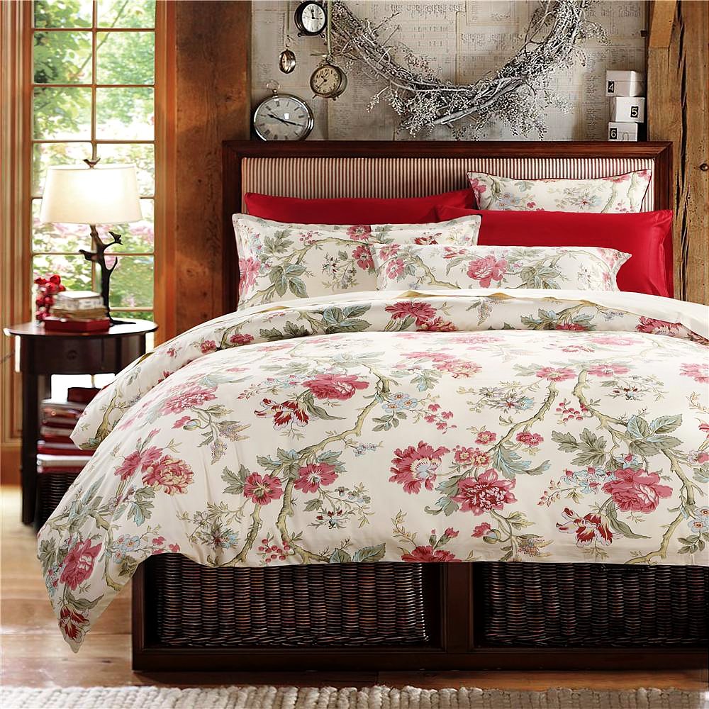 French Country Garden Toile Floral Printed Duvet Quilt Cover Cotton