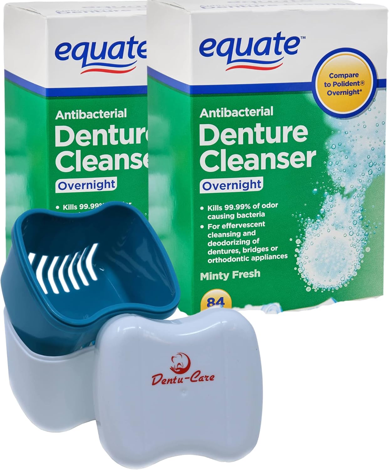 Denture Cleanser Equate Tablets OVERNIGHT 168 Bundle with DentuCare Denture Retainer Cleaning