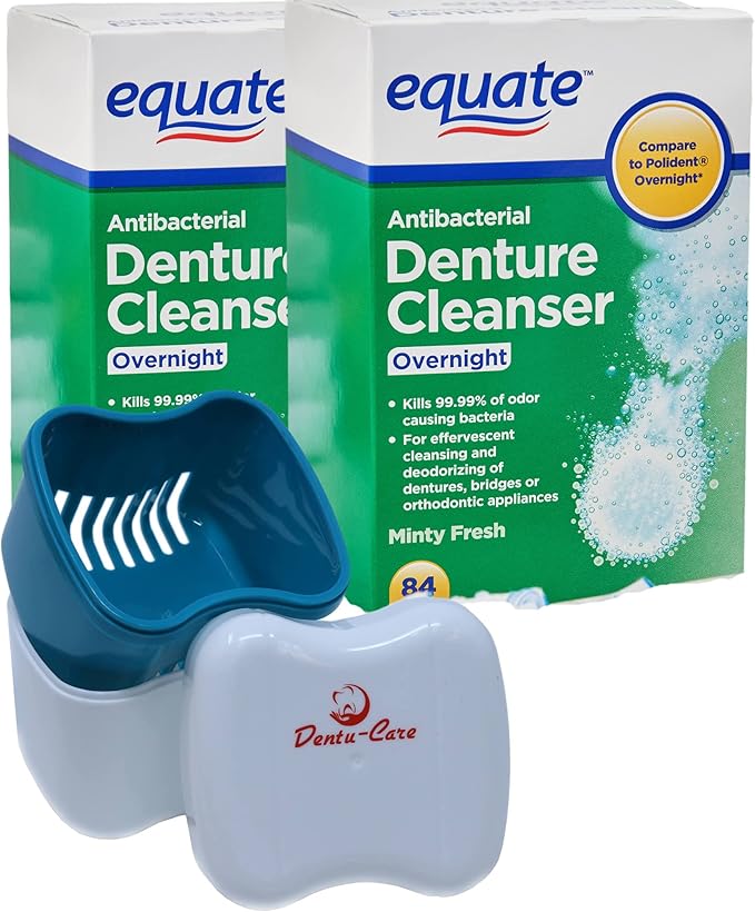 Denture Cleanser Equate Tablets OVERNIGHT 168 Bundle with DentuCare