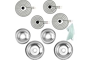 W10196405 W10196406 Chrome Drip Pans and MP22YA Electric Range Burner Element Unit Set (2x MP15YA and 2x MP21YA) and Extra Towel by PANDEELS - Compatible with Whirlpool, Ken-more, May-tag, Hard-wick