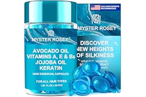 MYSTER ROSEY Hair Serum Capsules - No Rinse Conditioner for Frizzy & Dry & Damaged Hair with Argan & Avocado Oils & Vitamins, 1.59 Fl Oz，1 Pack